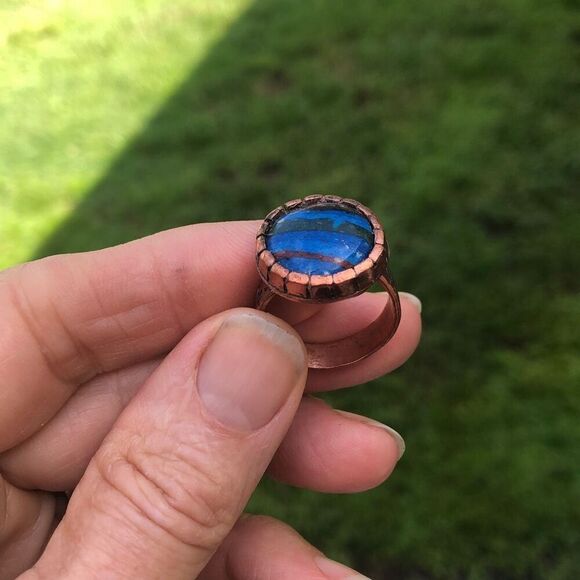 Ring, Copper and Blue Calcite Ring, size 10, NEW, Handmade, Artisan - Picture 6 of 12